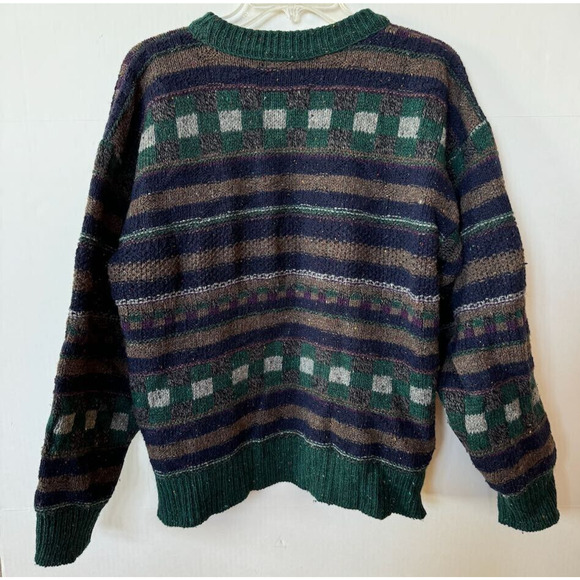 VTG Alps Sweater Men’s Sz M Blue Green Brown Made in USA Crew Neck Wool Blend? - Picture 2 of 8